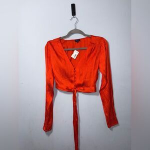 Blue Life Women’s Silky Button front Tied Roma Top Reddish Orange XS NWT